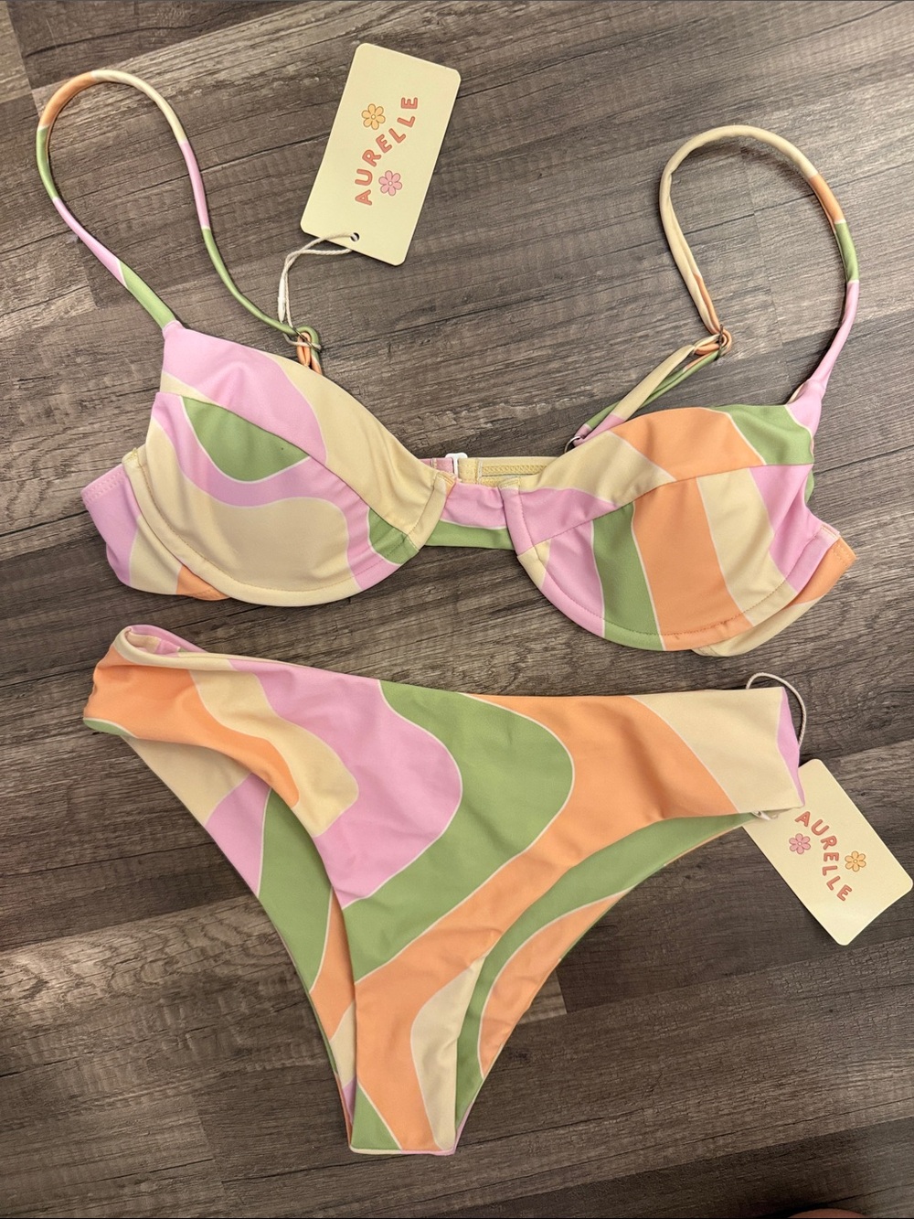 NWT Aurelle Pastel Swirl Underwire Bikini Set small